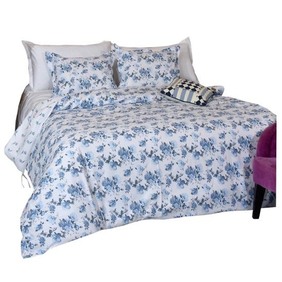 Индийское постельное белье с синим цветочным принтом, роскошное индийское одеяло, индийское покрывало в стиле бохо, простыня с 2 наволочками, комплект постельного белья белого цвета